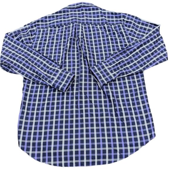 Peter Millar Men's Large Long Sleeve Cotton/Silk Button Down Purple Plaid Shirt - Picture 4 of 4